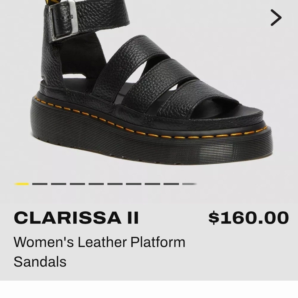 New Dr. Martens Black Leather Clarissa II Platform Sandals with Yellow Stitching